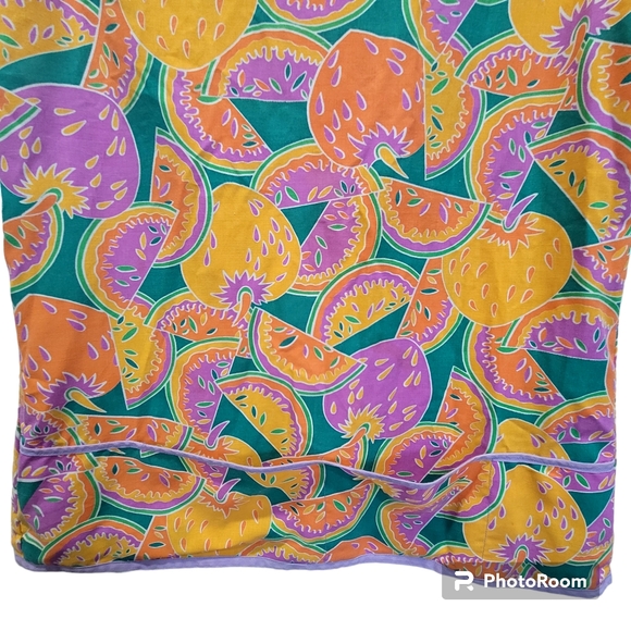 Vintage Handmade Large Purple Orange Apron Pockets Fruit Print Cottagecore - Picture 3 of 3